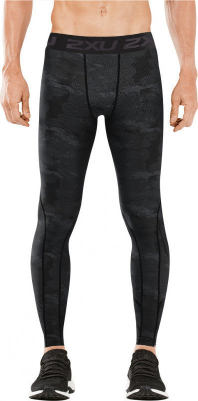 2XU Accelerate Print Compression Tights, Herren, Asphalt Charcoal/Nero