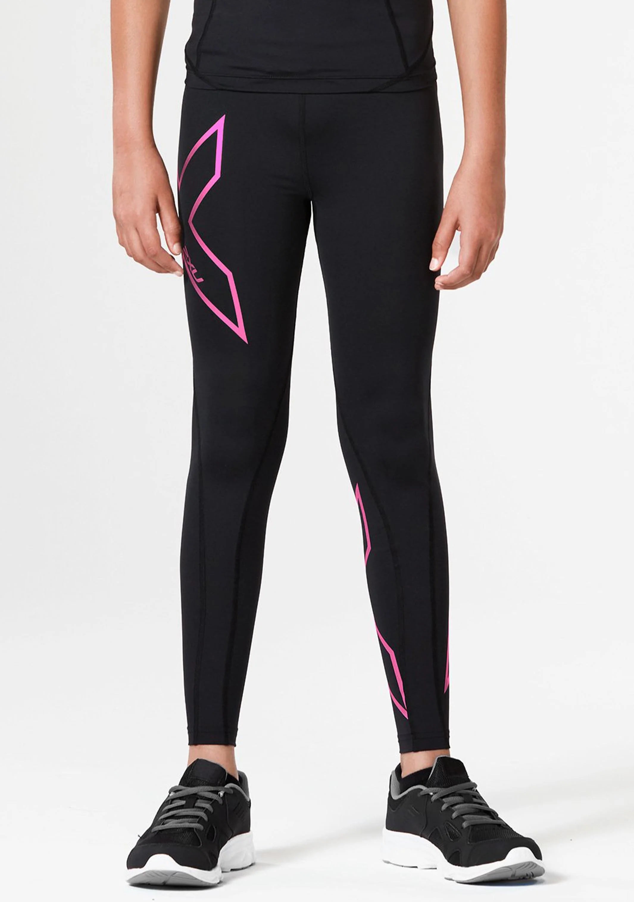 2XU Girls Compression Tights, Mädchen, Black/Hot Pink Logo