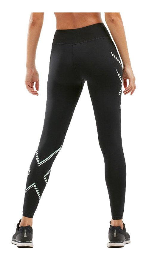 2XU Damen Mid-Rise Compression Tights, Black/Mint Duo Tone