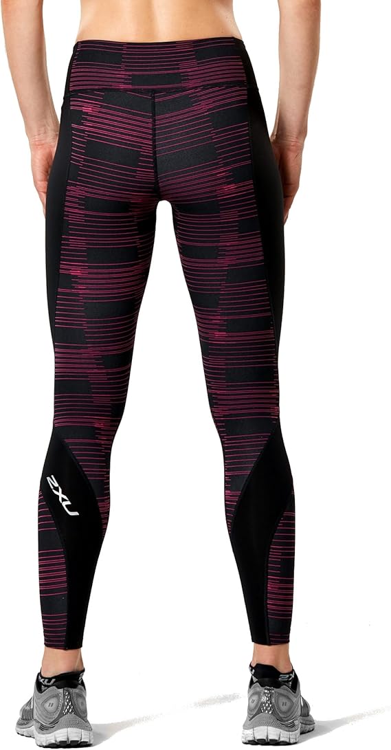 2XU Fitness Compression Tights, Damen, Black/Peacock Pink Broken Line