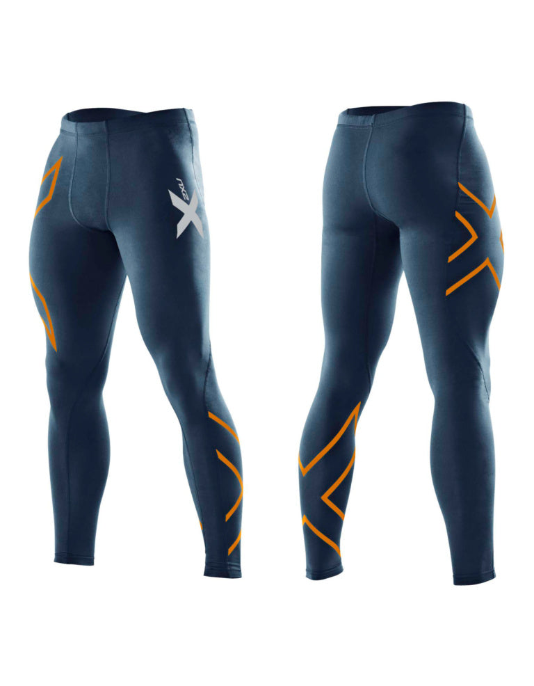 2XU Compression Tights, Herren, Laufhose, Navy/Torch Orange