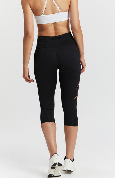 2XU Light Speed Mid-Rise Compression 3/4 Tights, Damen, Laufhose, Black/Coralle