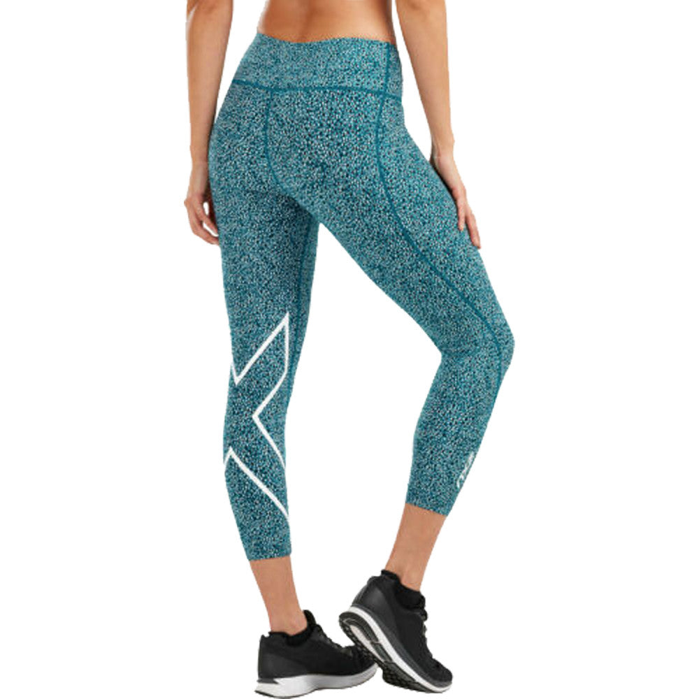 2XU Print Mid-Rise Comp 7/8 Tights, Damen, Laufhose, Remesh Olive/White