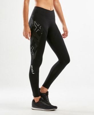 2XU Mid-Rise Textural Compression Tights, Damen, Laufhose, Black/Textural Geo