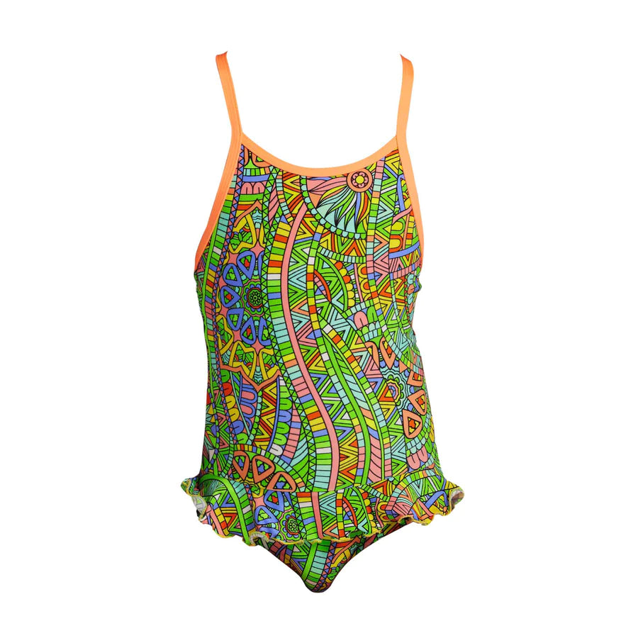 Way Funky Funkita, Belted Frill One Piece Minty Mixer, Badeanzug, Kinder