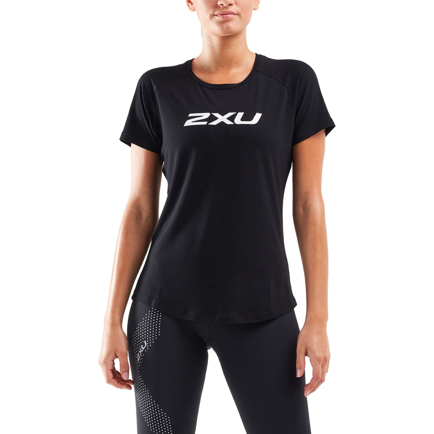 2XU Contender S/S Tee, Damen, Black/Geo Lines