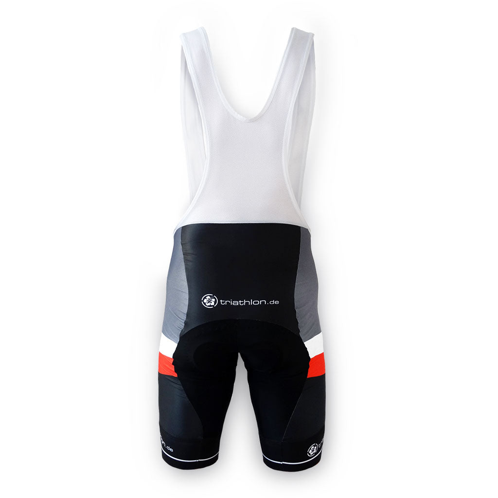 triathlon.de Elite Bib Short, Rad-Trägerhose, Herren, schwarz/grau/rot
