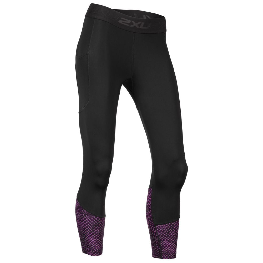 2XU Accelerate Compression 7/8 Tights, Damen, Black/Reverse Mesh Fuchsia