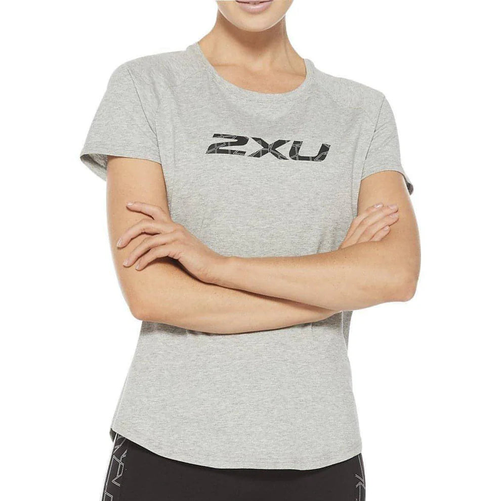 2XU Contender S/S Tee, Damen, Grey Marle/Geo Lines