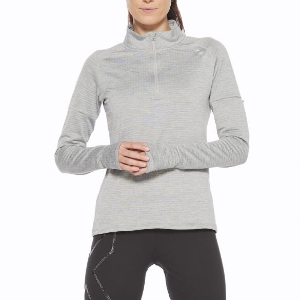 2XU Longsleeve Pursuit Thermal 174 Zip, Damen, Grey Marle/Silver Reflective