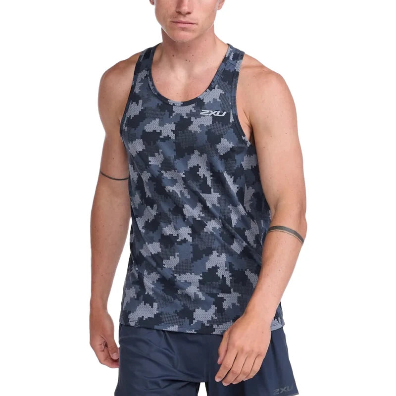 2XU Light Speed Singlet, Herren, Block Camo/Silver Reflective