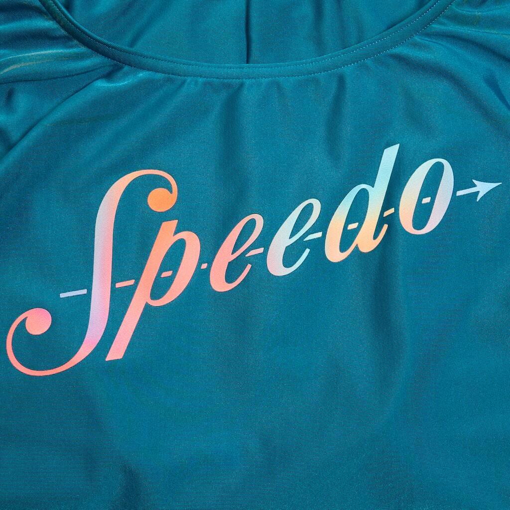 Speedo Logo mit tiefem U-Rückenausschnitt, petrol, Badeanzug, Damen