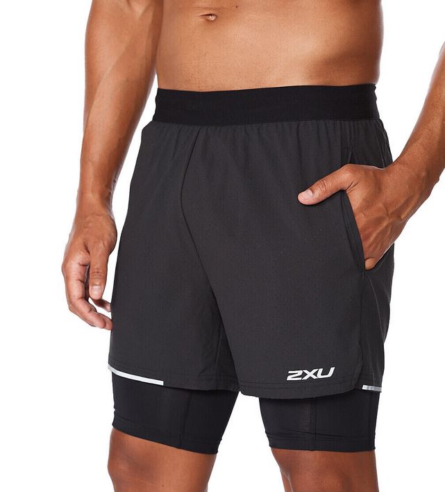 2XU Aero 2-in-1 5inch Shorts, Herren, Black/Silver Reflective