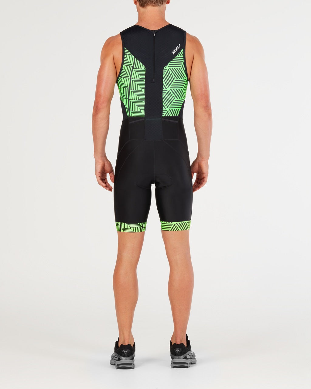 2XU Perform Rear Zip Trisuit, Herren, Black/Geo Neon Green