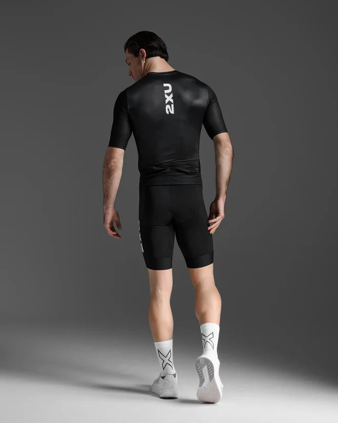 2XU Aero Hex Tri Sleeved Top, Herren, Black/White
