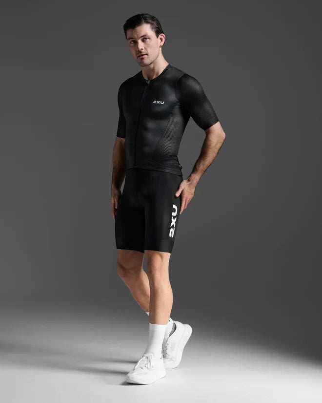 2XU Aero Hex Tri Sleeved Top, Herren, Black/White