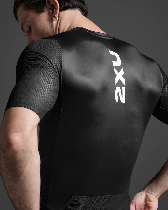 2XU Aero Hex Tri Sleeved Top, Herren, Black/White