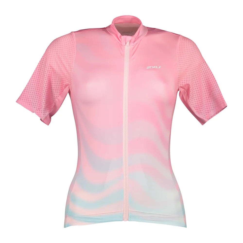 2XU Aero Short Sleeve Jersey, Radtrikot, Damen, Almond Blossom/White Reflective