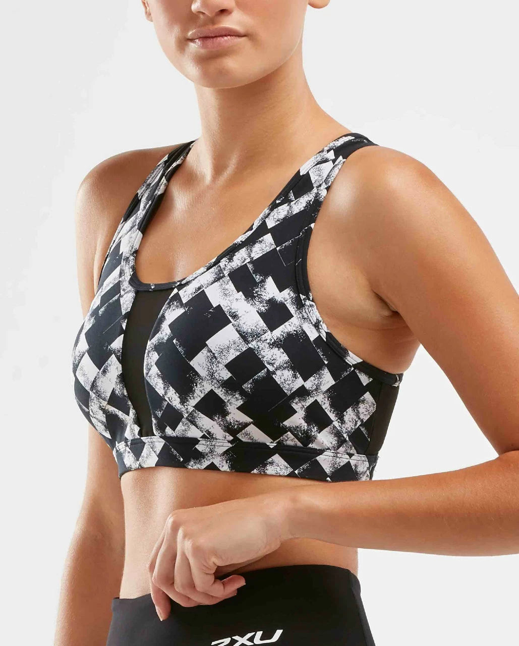 2XU Perform medium Impact Crop, Damen, Textured Check Black/Silver