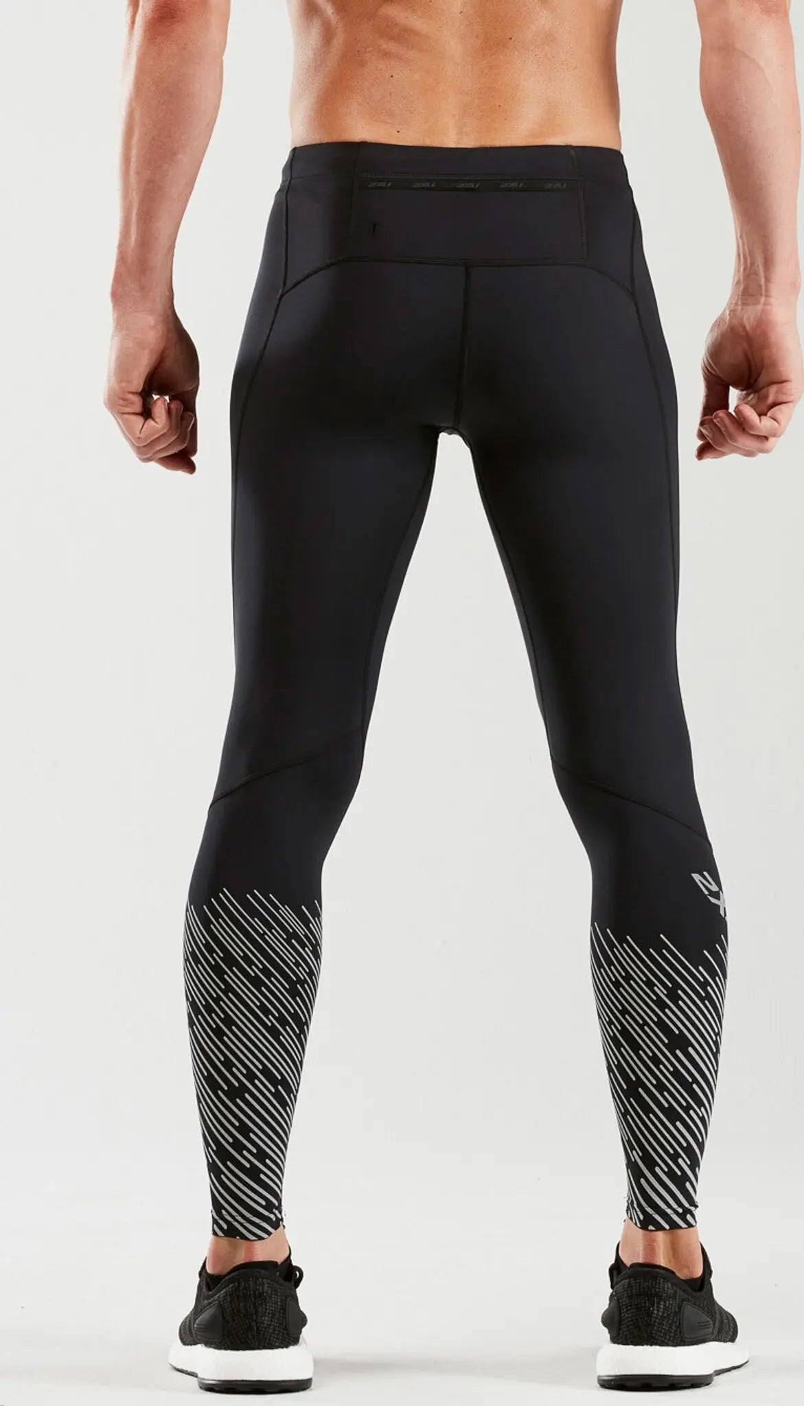 2XU Reflect Run Compression Tights with back Storage, Herren, Black/Silver Reflective