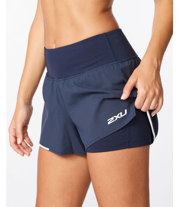 2XU Aero 2-in-1 3 inch Short, Laufshort, Damen, Moonlight/silber reflektierend