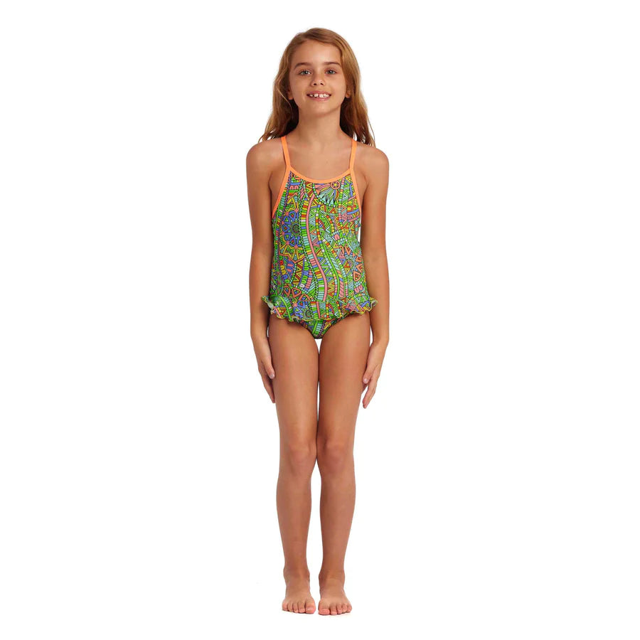 Way Funky Funkita, Belted Frill One Piece Minty Mixer, Badeanzug, Kinder