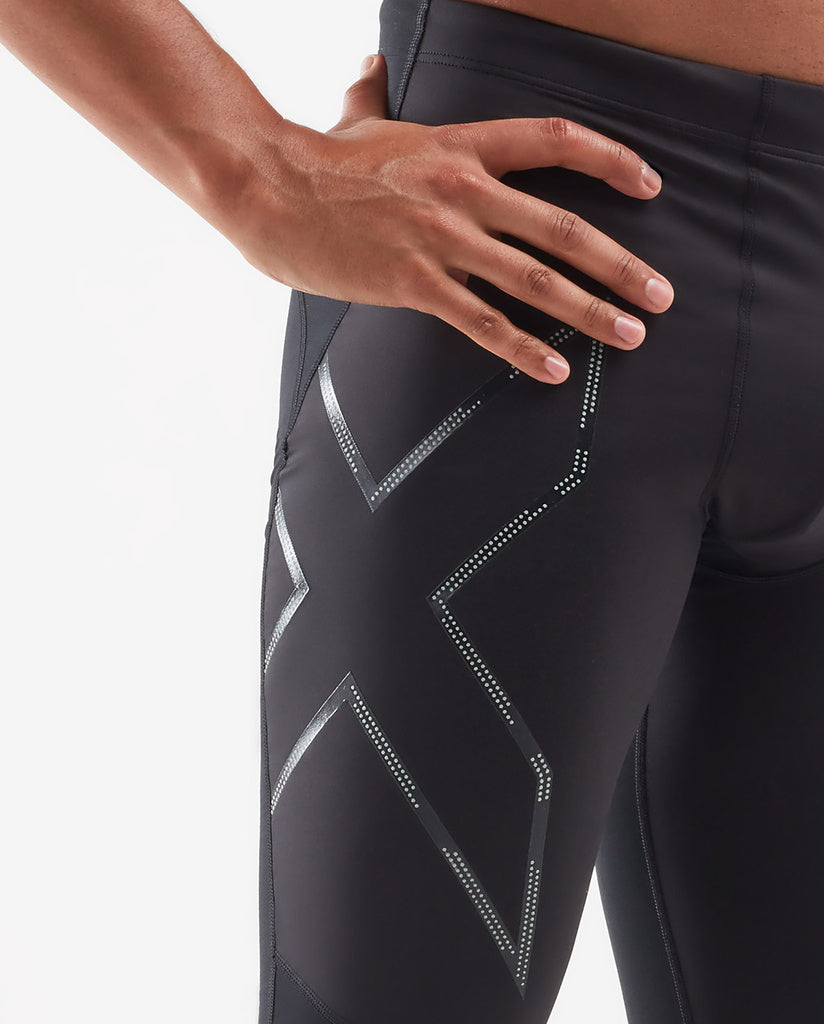 2XU Wind Defence Compression Tights, Herren, Black/Striped Silver Reflective