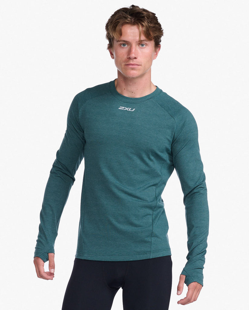 2XU Ignition Base Layer Longsleeve, Herren, Deep Jade Marle/Silver Reflective