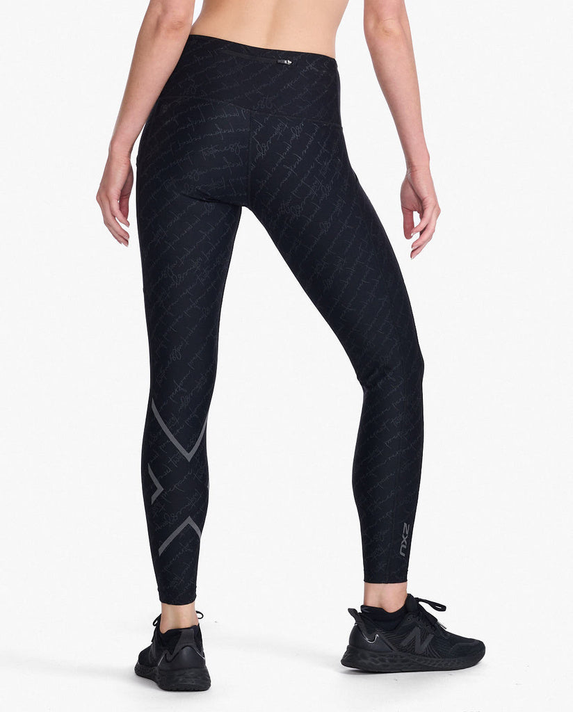 2XU Aero Reflect Hi-Rise Compression Tights, Damen, TTY Script/Black Reflective