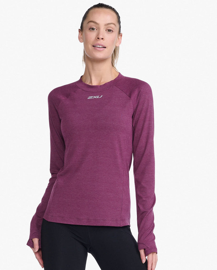 2XU Ignition Base Layer Longsleeve, Damen, Beet Marle/Silver Reflective