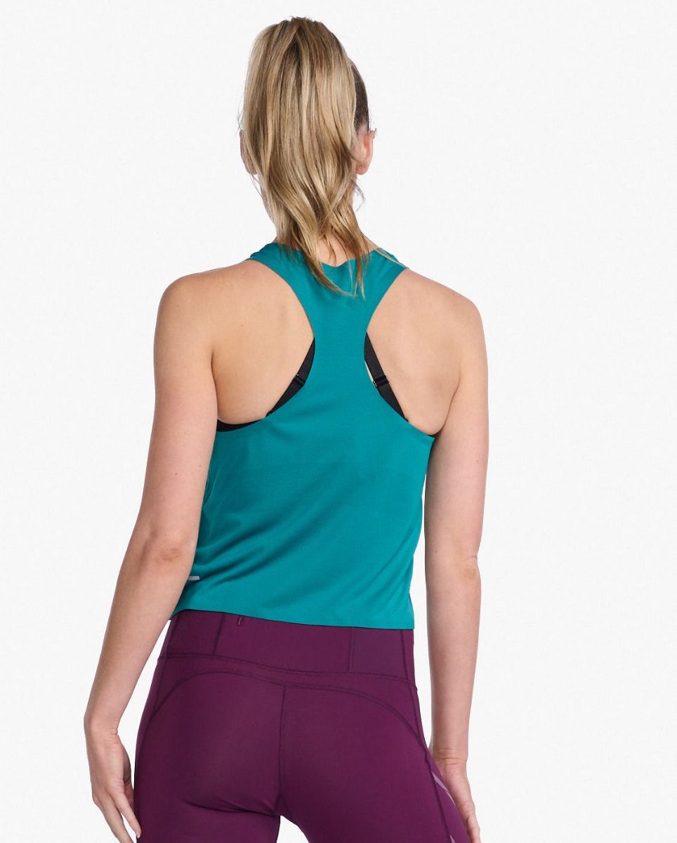 2XU Light Speed Tech Crop Singlet, Damen, Jade/Silver Reflective