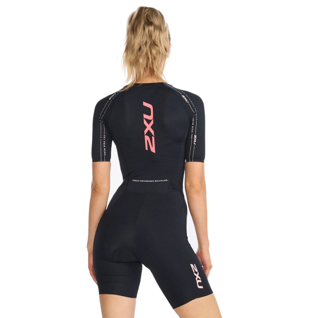 2XU Aero Sleeved Trisuit, women, black/hyper coral, black/coral