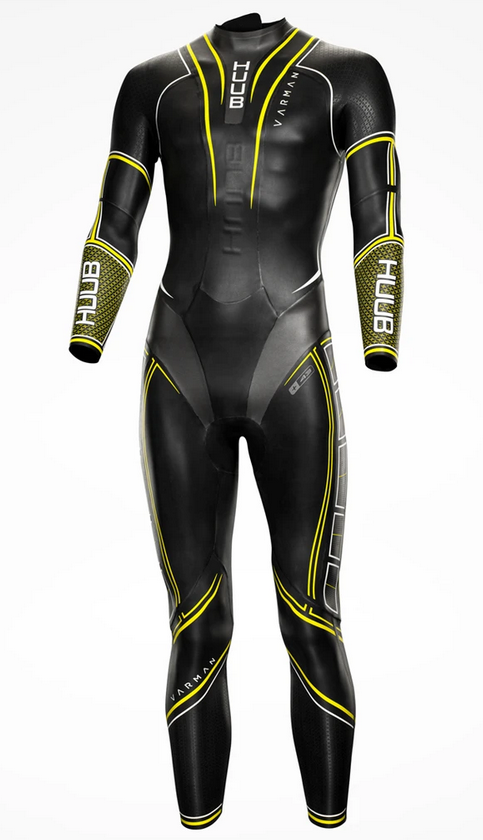 Huub Varman 3:5, Fluo Limited Edition wetsuit, men, black/yellow &amp; Transition II backpack 