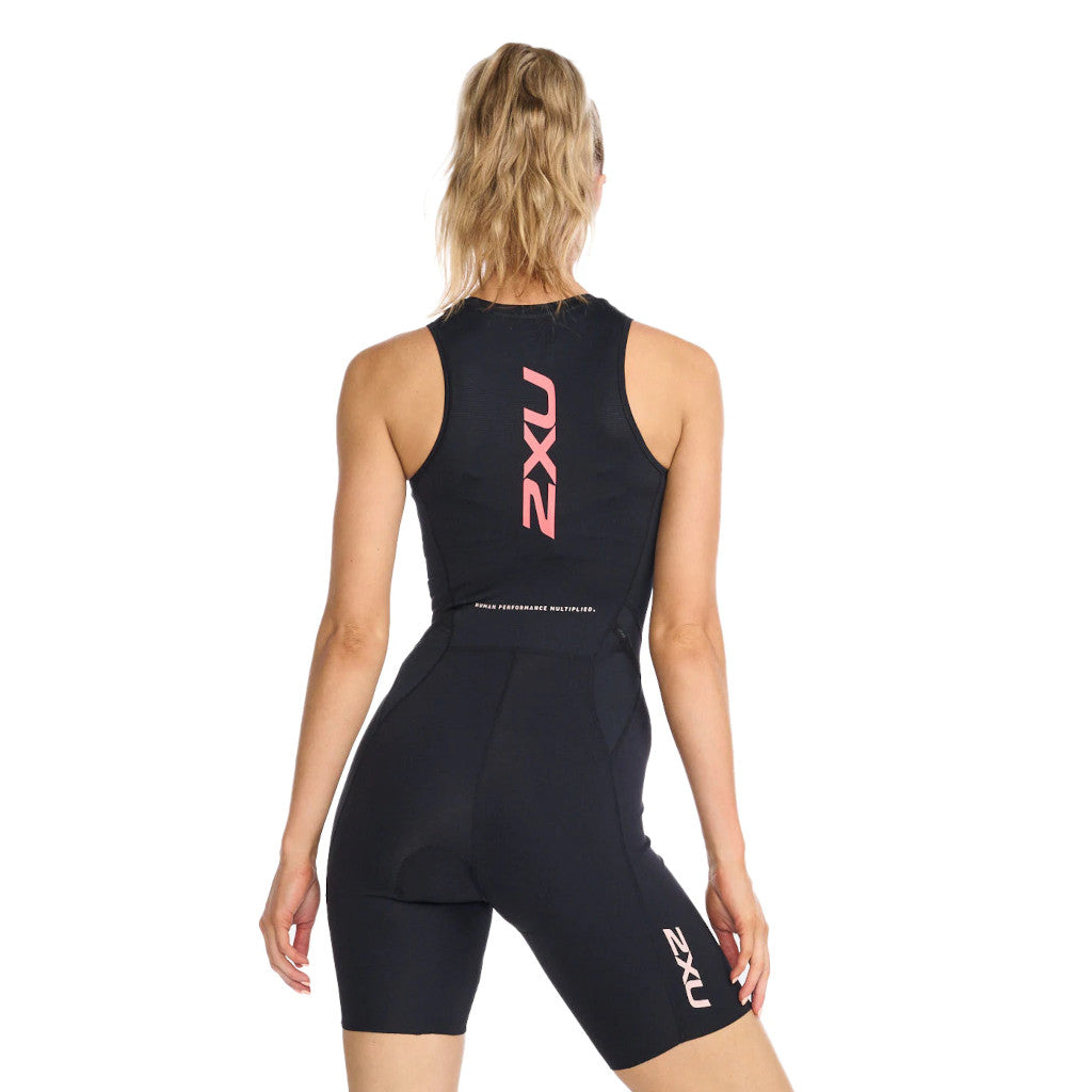 2XU Aero Front Zip Trisuit, Damen, black/hyper coral, schwarz/coral